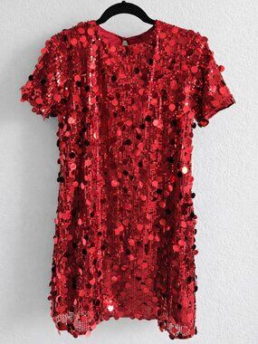 Ellevyn Red Sequin Party Dress - Size S